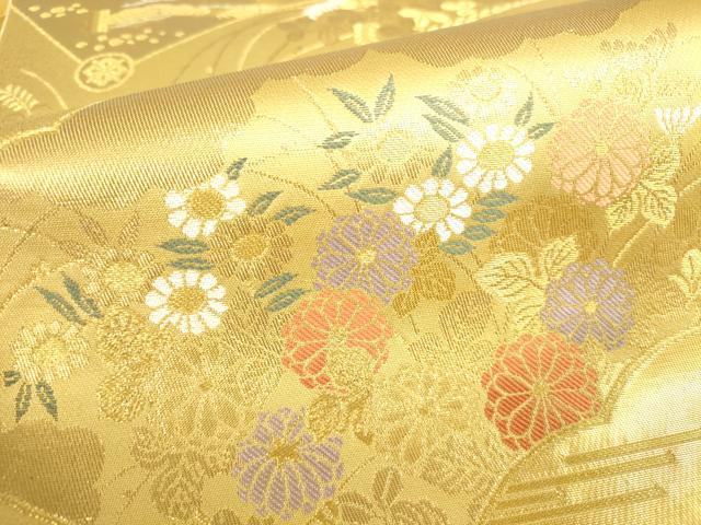 平和屋本店▼六通柄袋帯 源氏扇絵巻文 純金二重箔 正絹 逸品 DABH0355op