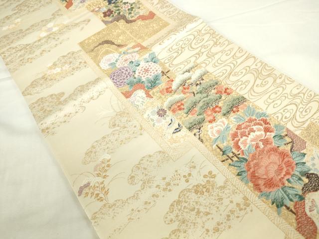 平和屋本店▼六通柄袋帯 唐織 献上短冊文 九百本金弐重織 正絹 逸品 DABH0360op