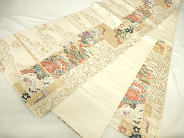平和屋本店▼六通柄袋帯 唐織 献上短冊文 九百本金弐重織 正絹 逸品 DABH0360op