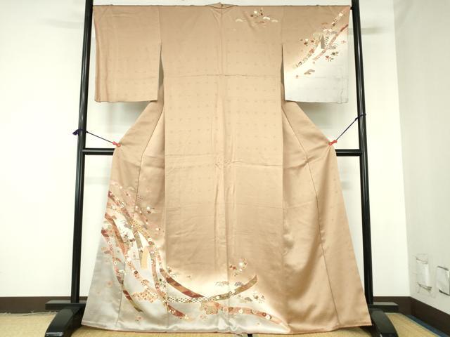 平和屋着物●訪問着 駒刺繍 舞蝶鬘帯花文 暈し染め 金彩 正絹 逸品 DABH0369op