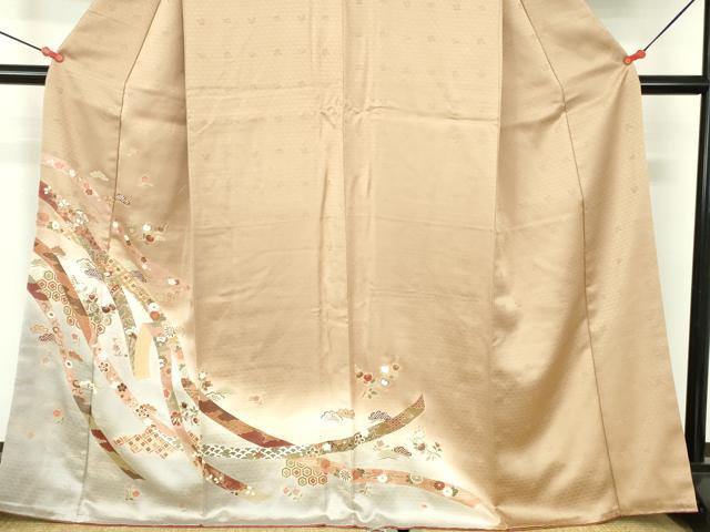 平和屋着物●訪問着 駒刺繍 舞蝶鬘帯花文 暈し染め 金彩 正絹 逸品 DABH0369op