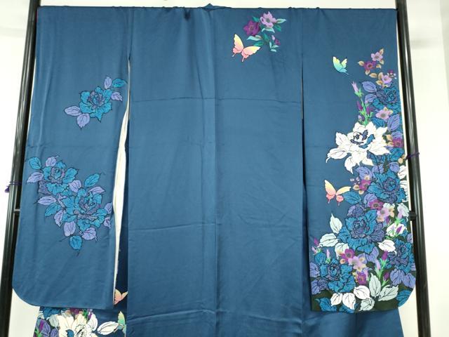 平和屋着物●豪華振袖 駒刺繍 舞蝶花文 正絹 逸品 DABH0371op