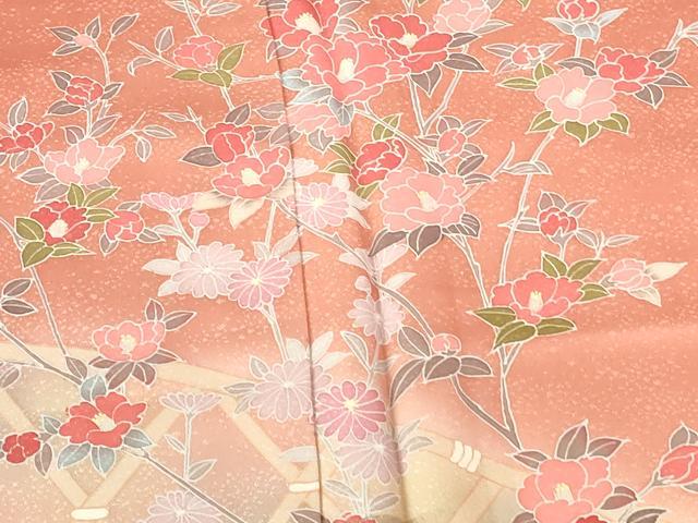 平和屋着物●訪問着 籬花文 暈し染め 金彩 ロング丈 正絹 逸品 DABH0374op