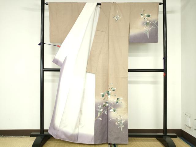 平和屋着物●訪問着 紬地 作家物 草花 暈し染め 金彩 正絹 逸品 DABH0387op