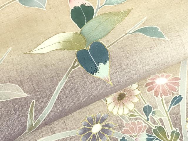 平和屋着物●訪問着 紬地 作家物 草花 暈し染め 金彩 正絹 逸品 DABH0387op