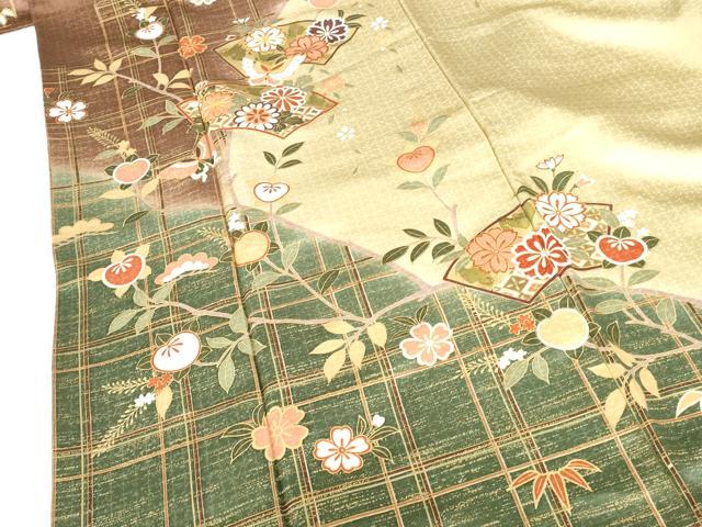 平和屋着物●訪問着 駒刺繍 舞蝶地紙花文 暈し染め 金彩 正絹 逸品 DABH0390op