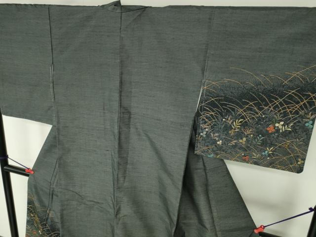 平和屋着物●訪問着 紬地 総刺繍 草花 金糸 正絹 逸品 未使用 DABH0395op
