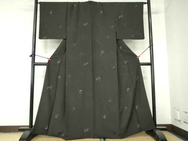 平和屋着物●上質な小紋 抽象丸文 黒地 正絹 逸品 DABH0396op