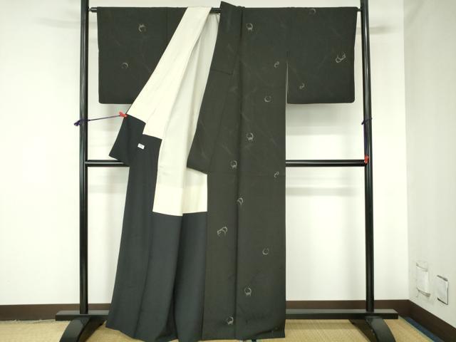 平和屋着物●上質な小紋 抽象丸文 黒地 正絹 逸品 DABH0396op