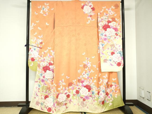 平和屋着物●豪華振袖 駒刺繍 舞蝶花文 牡丹 暈し染め 金銀彩 正絹 逸品 DABH0401op