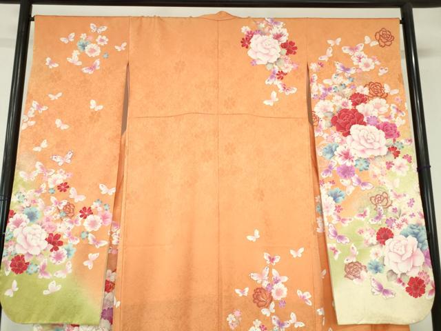 平和屋着物●豪華振袖 駒刺繍 舞蝶花文 牡丹 暈し染め 金銀彩 正絹 逸品 DABH0401op