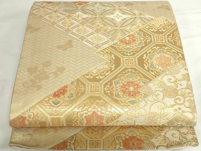 平和屋着物▼六通柄袋帯 唐織 金恵裂 正絹 逸品 DABH0409op