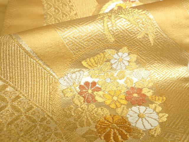 平和屋本店▼六通柄袋帯 唐織 花鳥丸文 本金箔二重織 正絹 逸品 DABH0414op