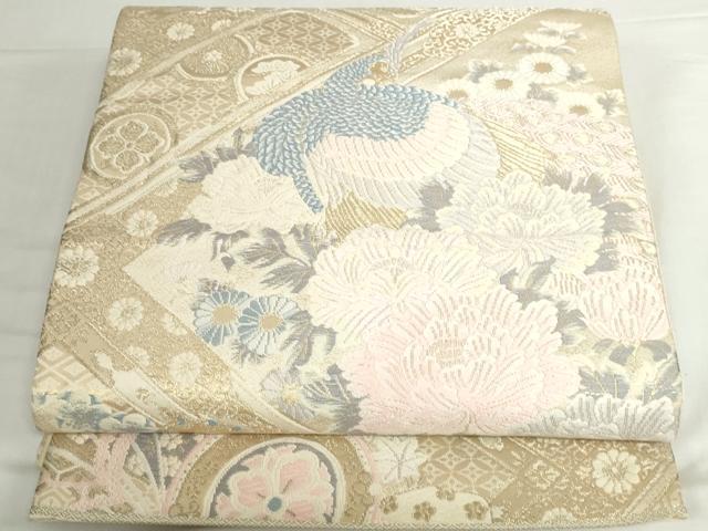 平和屋本店▼六通柄袋帯 唐織 孔雀花文 弐拾四金二重織 正絹 逸品 DABH0415op