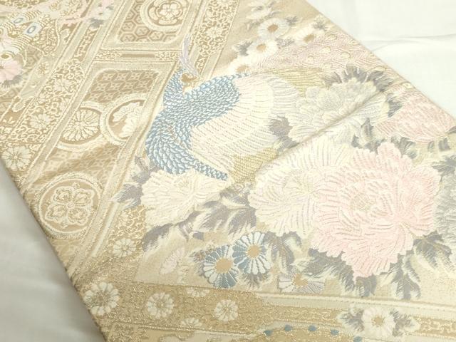 平和屋本店▼六通柄袋帯 唐織 孔雀花文 弐拾四金二重織 正絹 逸品 DABH0415op