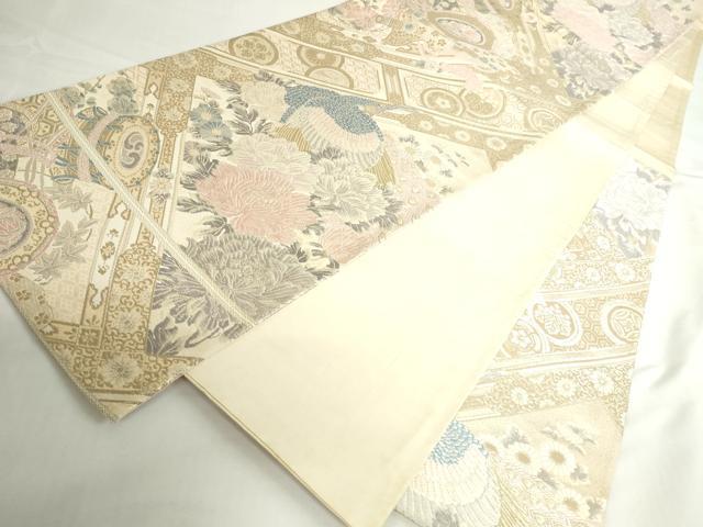 平和屋本店▼六通柄袋帯 唐織 孔雀花文 弐拾四金二重織 正絹 逸品 DABH0415op
