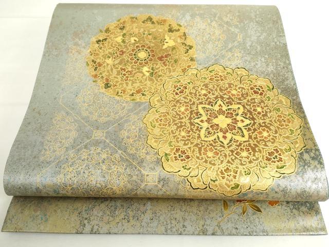 平和屋本店▼太鼓柄袋帯 正倉院花文 本金漆 引箔 正絹 逸品 DABH0416op