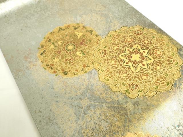 平和屋本店▼太鼓柄袋帯 正倉院花文 本金漆 引箔 正絹 逸品 DABH0416op