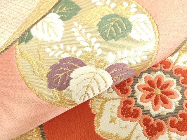 平和屋本店▼六通柄袋帯 唐織 正倉院花文 純金箔24K 正絹 逸品 DABH0418op