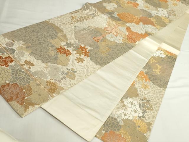 平和屋本店▼六通柄袋帯 雲取花篭文 24K純金箔錦 正絹 逸品 DABH0428op