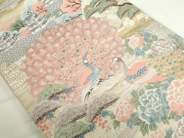 平和屋本店▼六通柄袋帯 唐織 九百錦 孔雀風景花文 純金箔 正絹 逸品 DABH0431op