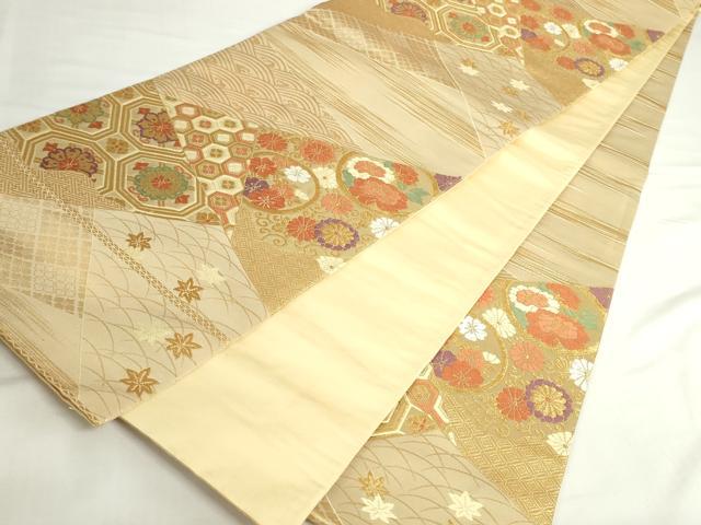 平和屋本店▼六通柄袋帯 能衣裂取文 本金二丁箔 正絹 逸品 DABH0432op