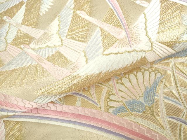 平和屋本店▼六通柄袋帯 唐織 露芝花鳥文 九百錦袋純金箔 正絹 逸品 DABH0433op
