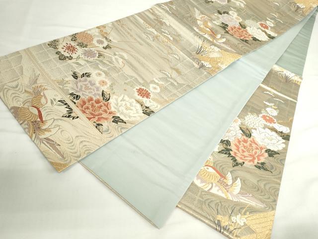 平和屋本店▼六通柄袋帯 唐織 鴛鴦花文 弐拾四金二重織 正絹 逸品 DABH0438op