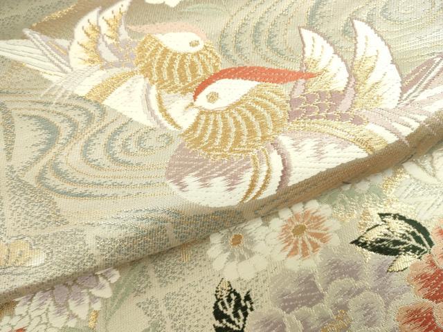 平和屋本店▼六通柄袋帯 唐織 鴛鴦花文 弐拾四金二重織 正絹 逸品 DABH0438op