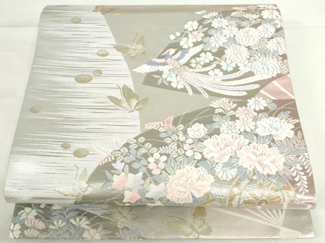 平和屋本店▼両面 六通柄袋帯 唐織 舞蝶鳳凰花文 純金プラチナ箔 正絹 逸品 未使用 DABH0442op