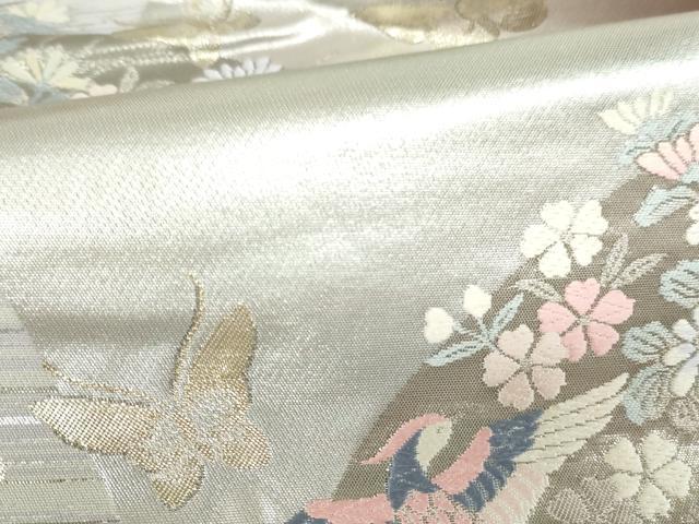 平和屋本店▼両面 六通柄袋帯 唐織 舞蝶鳳凰花文 純金プラチナ箔 正絹 逸品 未使用 DABH0442op