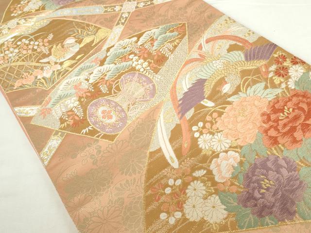 平和屋本店▼六通柄袋帯 唐織 地紙鳳凰花文 24全箔 正絹 逸品 DABH0446op