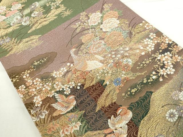 平和屋本店▼両面 六通柄袋帯 唐織 孔雀花文 本金二重箔 正絹 逸品 DABH0450op