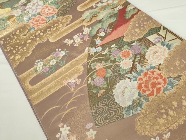 平和屋本店▼六通柄袋帯 唐織 地紙花松文 本金箔 正絹 逸品 DABH0457op