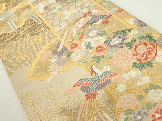 平和屋本店▼六通柄袋帯 唐織 献上彩花輪 本金箔九百錦 正絹 逸品 DABH0464op