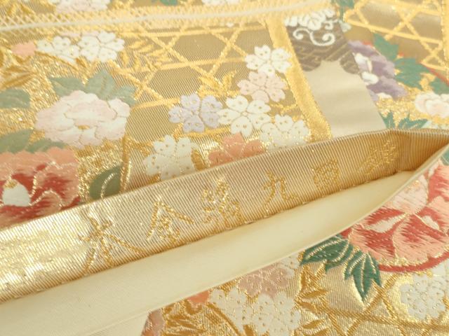 平和屋本店▼六通柄袋帯 唐織 献上彩花輪 本金箔九百錦 正絹 逸品 DABH0464op