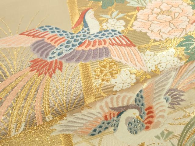 平和屋本店▼六通柄袋帯 唐織 献上彩花輪 本金箔九百錦 正絹 逸品 DABH0464op