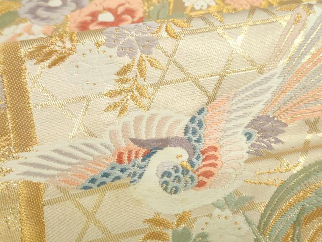 平和屋本店▼六通柄袋帯 唐織 献上彩花輪 本金箔九百錦 正絹 逸品 DABH0464op