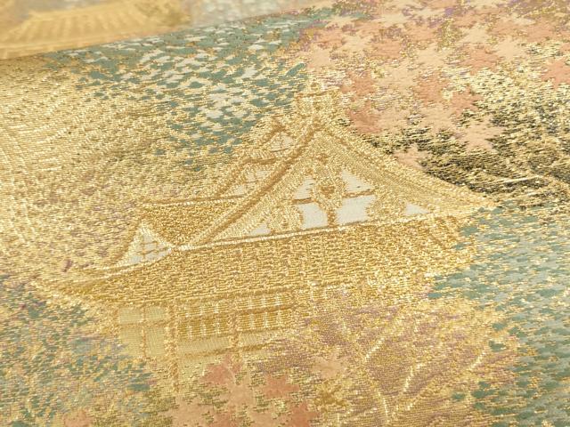 平和屋本店▼六通柄袋帯 風景文 本金二重箔 正絹 逸品 DABH0466op