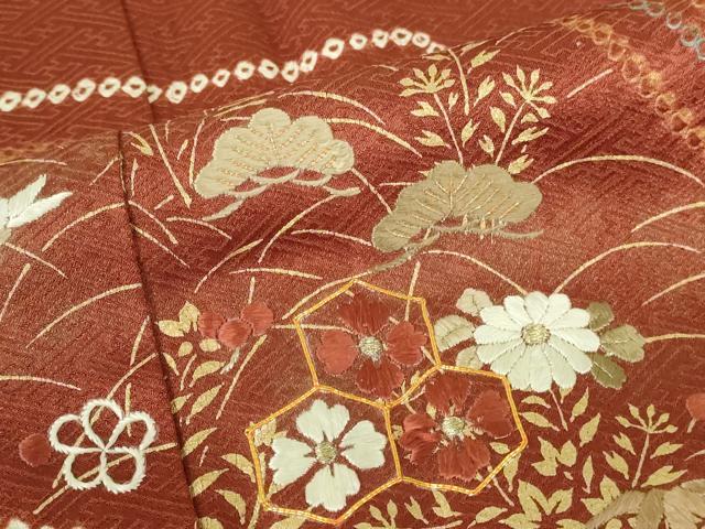 平和屋着物■訪問着 駒刺繍 絞り 亀甲花文 金彩 正絹 逸品 DABH0484op