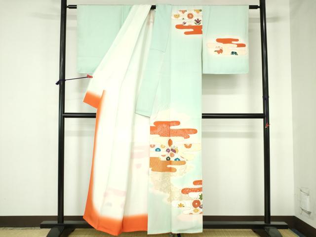 平和屋着物■訪問着 駒刺繍 エ霞花文 暈し染め 金彩 正絹 逸品 DABH0502op