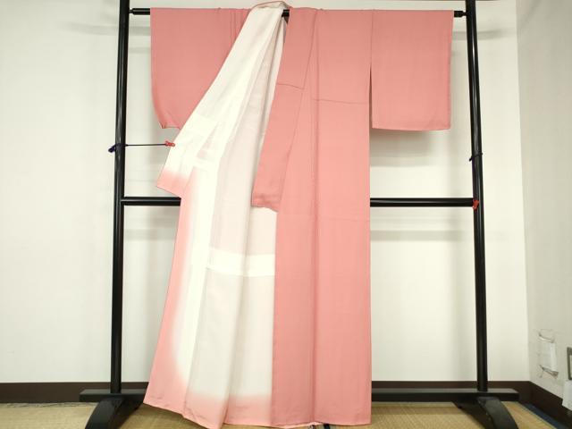 平和屋着物■上質な色無地 松皮菱地紋 甚三紅色 正絹 逸品 DABH0506op