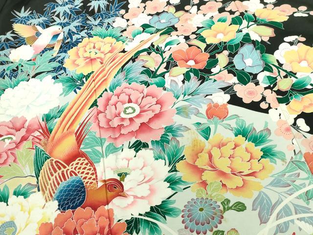 平和屋着物■豪華黒留袖 作家物 尾長鳥花文 正絹 逸品 DABH0507op