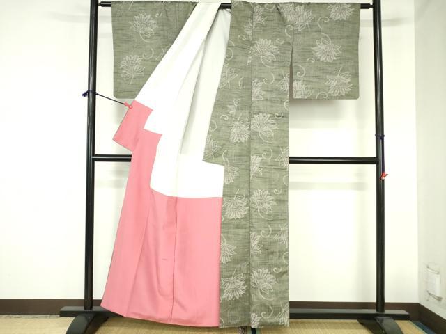 平和屋着物■上質な紬 更紗花唐草文 正絹 逸品 DABH0515op