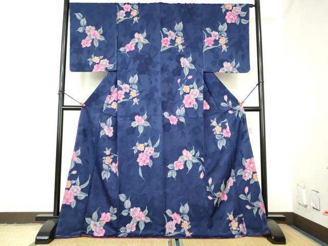 平和屋着物●上質な小紋 地紋起こし 草花 ロング丈 正絹 逸品 未使用 DABH0533op