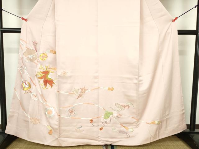 平和屋着物▼豪華色留袖 駒刺繍 総刺繍 宝尽くし器物花文 金糸 正絹 逸品 DABH0536op
