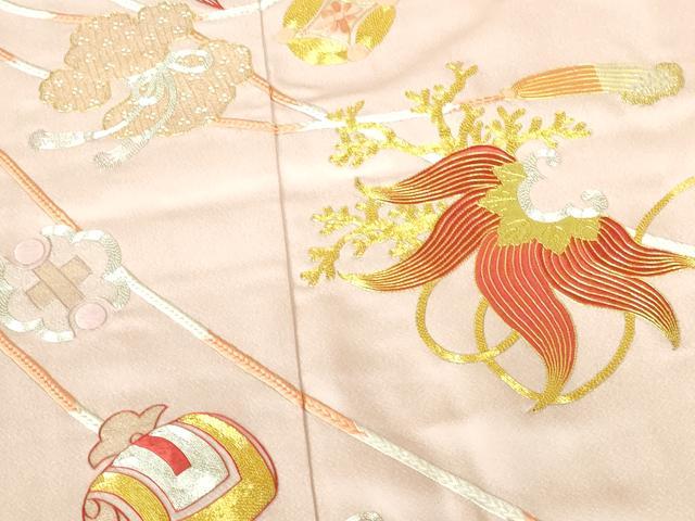 平和屋着物▼豪華色留袖 駒刺繍 総刺繍 宝尽くし器物花文 金糸 正絹 逸品 DABH0536op