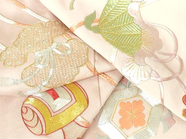 平和屋着物▼豪華色留袖 駒刺繍 総刺繍 宝尽くし器物花文 金糸 正絹 逸品 DABH0536op