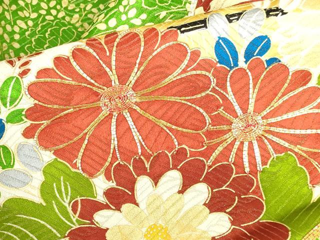 平和屋着物▼豪華振袖 駒刺繍 牡丹 地紙花文 暈し染め 金彩 金通し地 正絹 逸品 DABH0548op