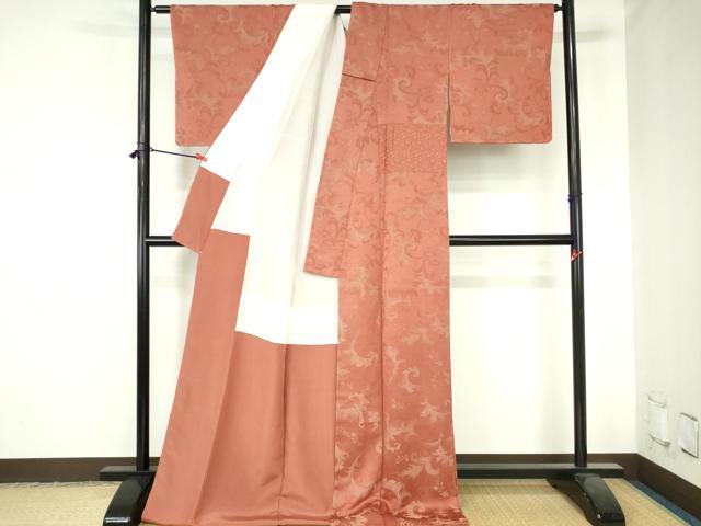 平和屋着物●上質な小紋 寿光織 草花 金糸 ロング丈 正絹 逸品 未使用 DABH0550op